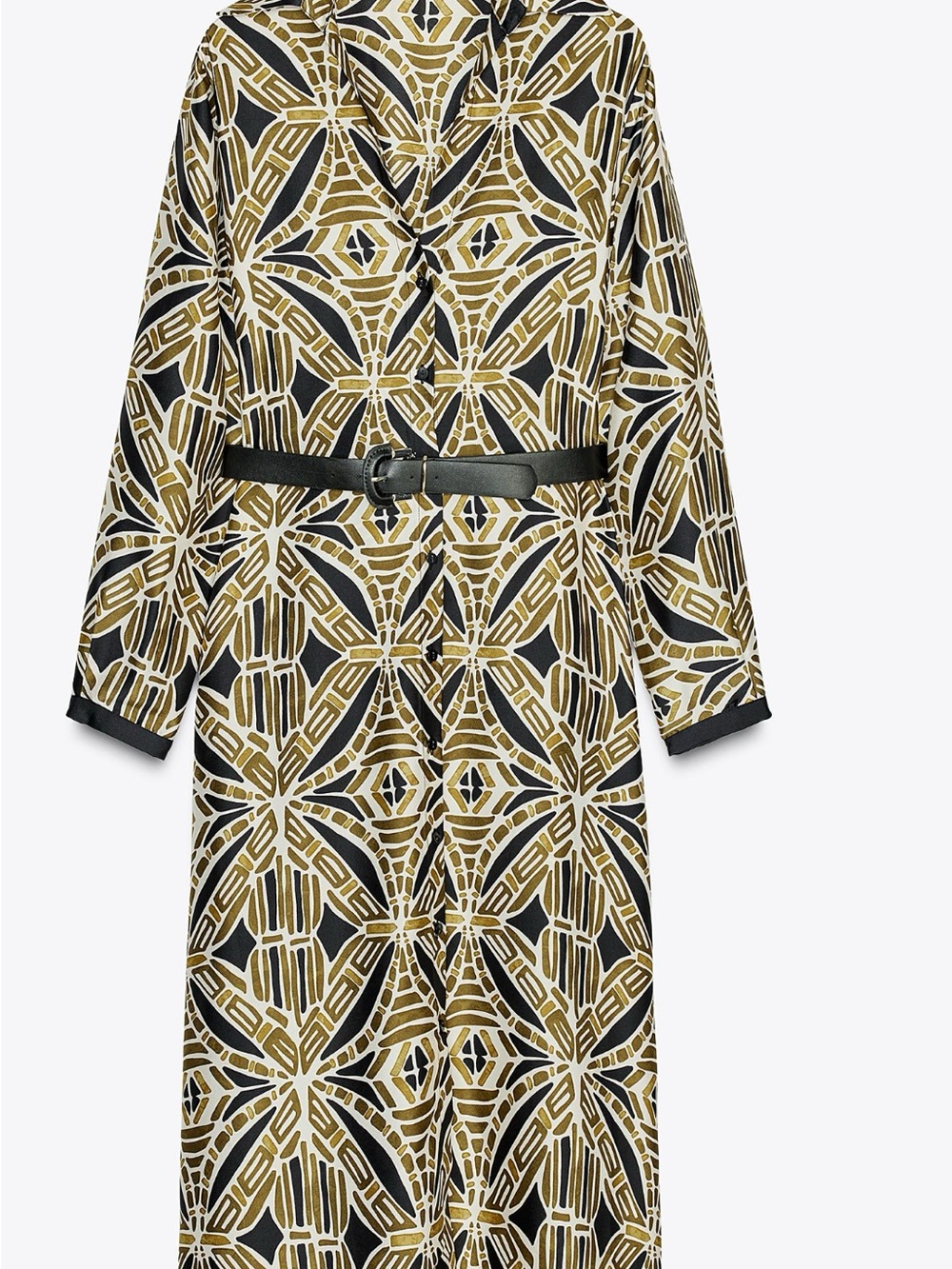 Zara Black, Gold & White Geometric Maxi Dress with Belt